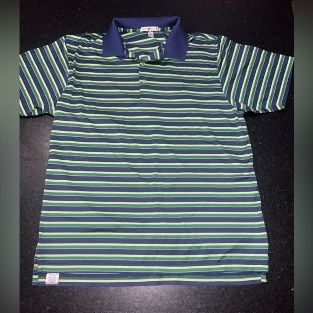 UEC PETER MILLAR GREEN & NAVY STRIPPED POLO SZ L